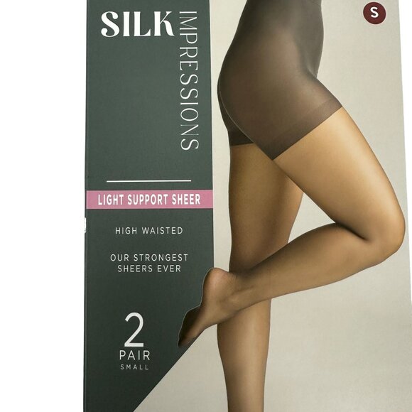 Silk Impressions Light Support 20 Denier High Waisted Pantyhose Black S 2-Pack - Picture 2 of 11